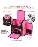Byootique Soft Sided Makeup Backpack Portable Travel Barber Cosmetic Storage Organizer Travel with Heat Isolation Side Pocket Removable Pouch for Make