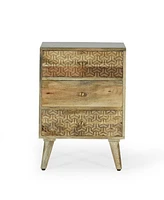 Simplie Fun Bohemian Mango Wood Nightstand With 3 Drawers