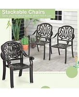 Slickblue 2 Pieces Patio Cast Aluminum Dining Chairs with Armrests-Bronze