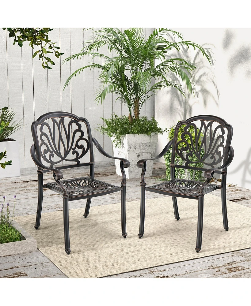 Slickblue 2 Pieces Patio Cast Aluminum Dining Chairs with Armrests-Bronze