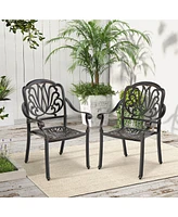 Slickblue 2 Pieces Patio Cast Aluminum Dining Chairs with Armrests-Bronze