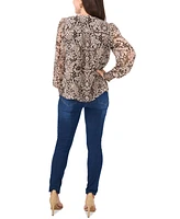 Sam & Jess Petite Floral-Print V-Neck Smocked-Cuff Blouse