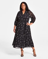 Vince Camuto Plus 3/4-Sleeve Belted Maxi Dress