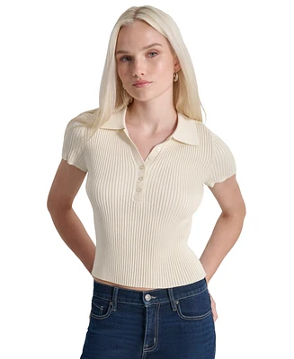 Dkny Jeans Petite Short-Sleeve Ribbed Polo Shirt