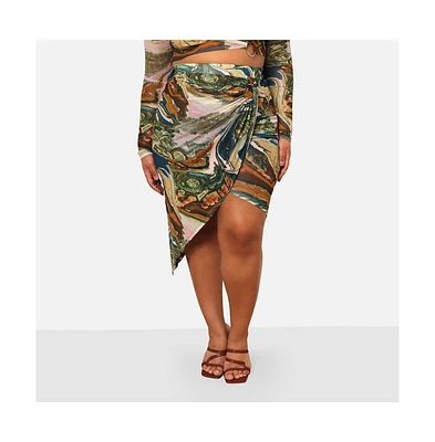 Rebdolls Plus Size Lana Mesh Abstract Print Midi Bodycon Skirt