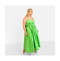 Rebdolls Women's Kismet Poplin Belted Maxi Skater Dress