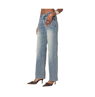 Edikted Women's Amia high rise straight leg jeans - Blue