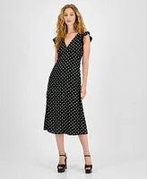 Lucy Paris Women's Rea Dot-Print Flutter-Sleeve Midi Dress - Black