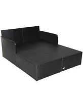 Skonyon Spacious Outdoor Rattan Daybed with Upholstered Cushions and Pillows