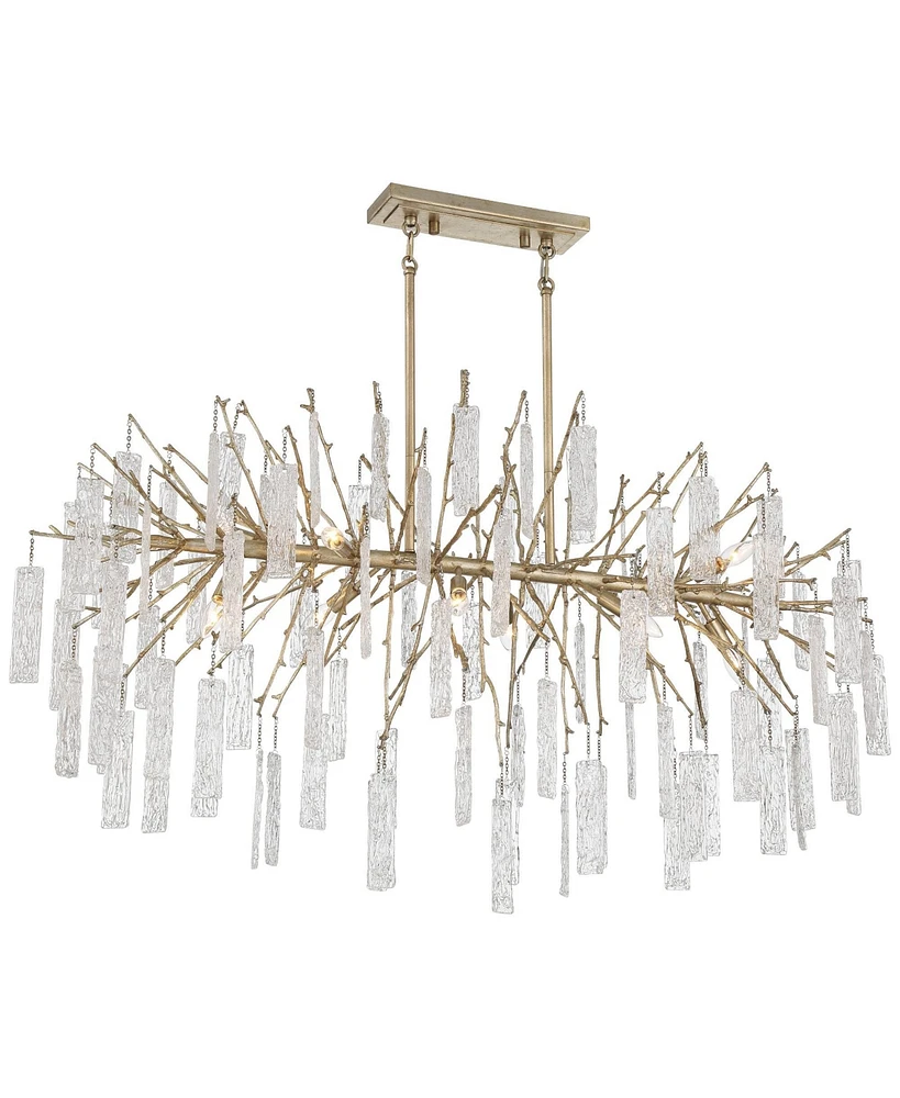 Possini Euro Design Madeleine Brass Gold Island Linear Rain Pendant Chandelier 56 1/2" Wide Modern Textured Cylinder Shades 10