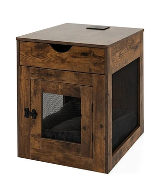 Furniture Style Dog Kennel with Drawer and Removable Dog Bed-Coffee