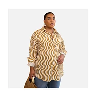 Rebdolls Women's Tori Wavy Stripe Button Up Blouse