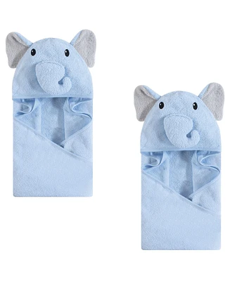 Hudson Baby Infant Boy Cotton Animal Face Hooded Towel, Light Blue Elephant 2-Piece, One Size