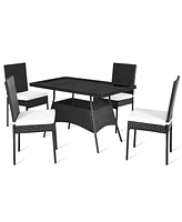 Skonyon 5 Pieces Rattan Dining Set with Glass Table and High Back Chair