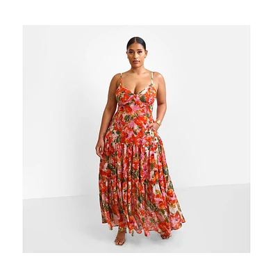 Rebdolls Women's Renata Floral Tiered Maxi Skater Dress