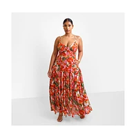 Rebdolls Women's Renata Floral Tiered Maxi Skater Dress