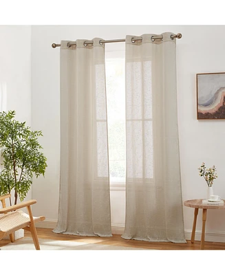 Hlc.me Emily Faux Linen Semi Sheer Light Filtering Transparent Grommet Lightweight Window Curtains Drapery Panels