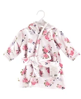 Luvable Friends Baby Girls Plush Bathrobe, Floral, 0-9 Months