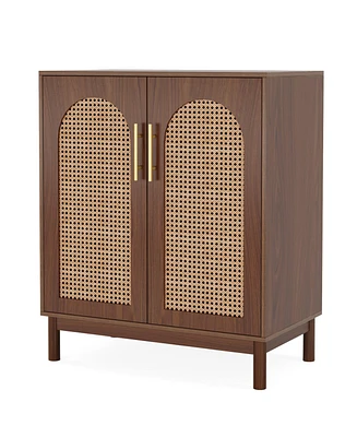 Tribesigns Set of 2 Rattan Sideboard Buffet Cabinet with Storage, 59 Inch Accent Cabinet with Doors, Storage Cabinet for Dining Room, Living Room, Kit