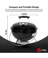 Sugift 14 in. Steel Bbq Grill with Lid Portable Charcoal Grill for Outdoor Camping