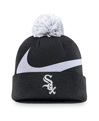 Nike Men's Black Chicago White Sox Swoosh Peak Cuffed Knit Hat with Pom