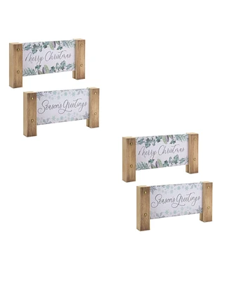 Slickblue Wooden Tabletop Holiday Sentiment Plaque (Set of 4)