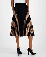 T Tahari Women's Pull-On Flare Pleated Midi Skirt