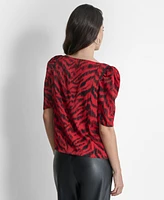 Dkny Women's Printed Asymmetric-Neck Satin Blouse