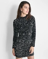 Dkny Women's Mock-Neck Sequin Stretch-Velvet Dress