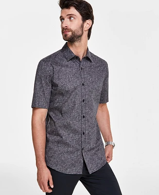 Alfani Men's Mini Texture Grid Short-Sleeve Button-Down Shirt, Created for Macy's