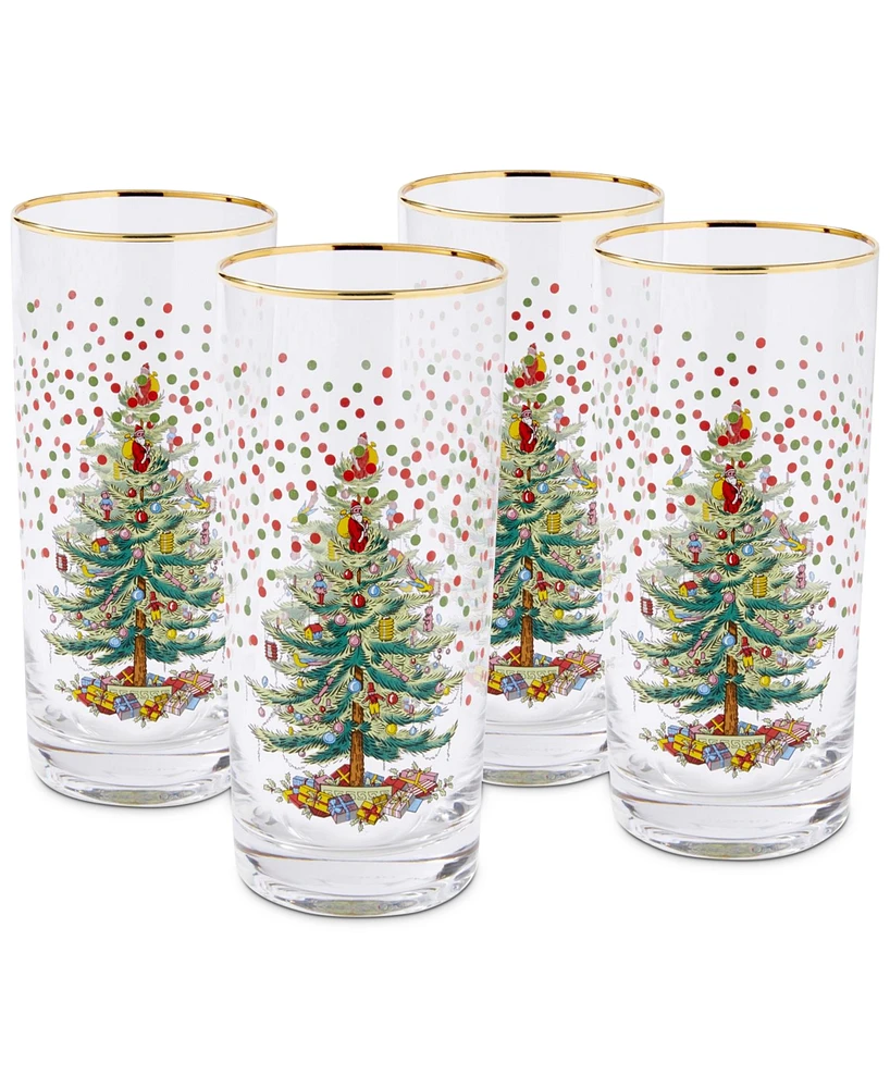 Spode Christmas Tree Polka Dot Highball Glasses, Set of 4