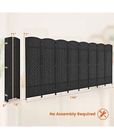 Slickblue 8-Panel Folding Room Divider with Hand-Woven Texture and Solid Wood Frame