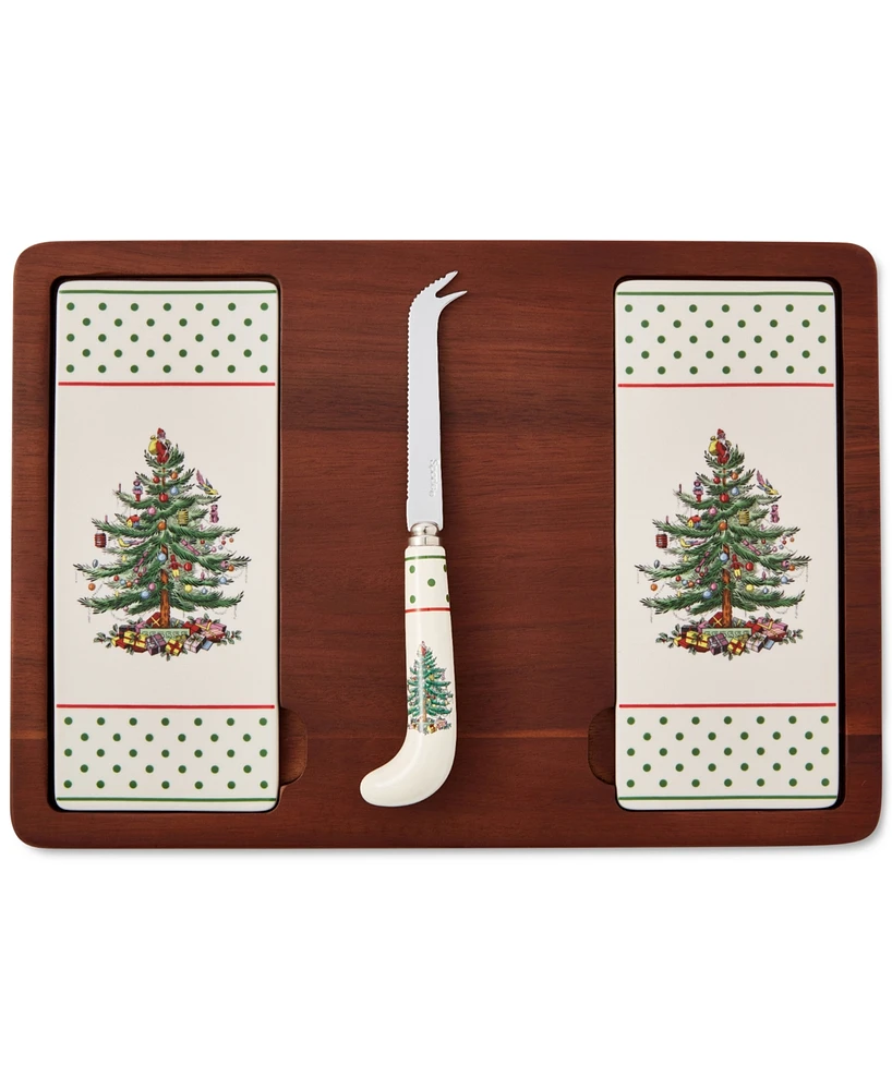 Spode Christmas Tree Polka Dot Cheese Board & Knife Set