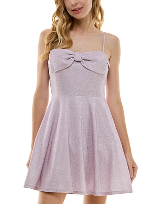 City Studios Juniors' Straight-Neck Bow-Trim Skater Dress