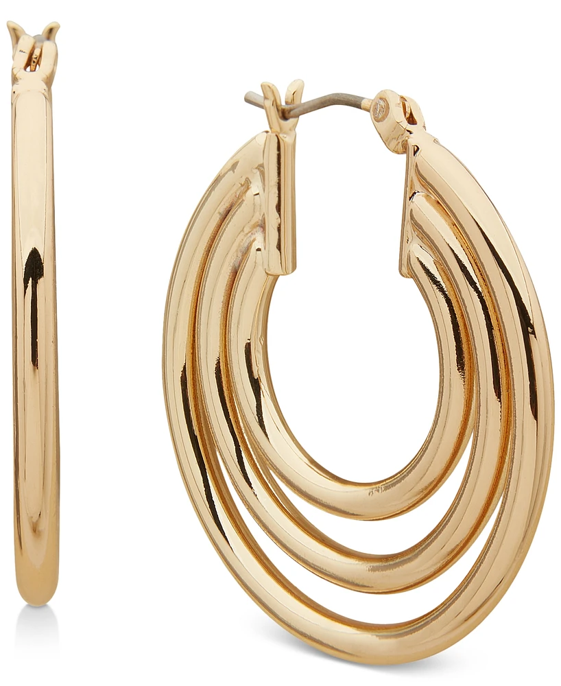 Anne Klein Gold-Tone Medium Triple-Row Hoop Earrings, 1.2"