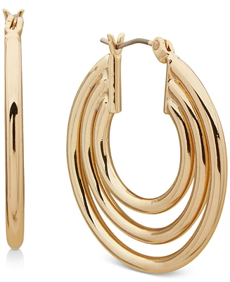 Anne Klein Gold-Tone Medium Triple-Row Hoop Earrings, 1.2"