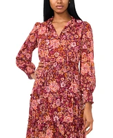 Msk Women's Floral-Print Tie-Neck Maxi Dress