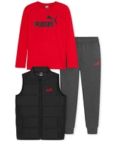 Puma Big Boys 3-Pc. Quilted Vest, T-Shirt & Jogger Pants Set