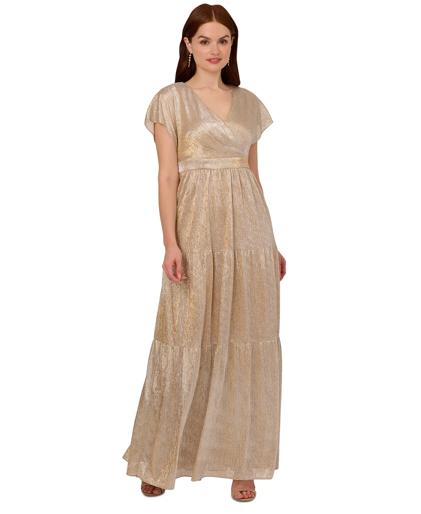 Adrianna Papell Women's Metallic Flutter-Sleeve Gown