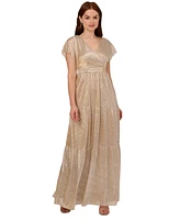 Adrianna Papell Women's Metallic Flutter-Sleeve Gown