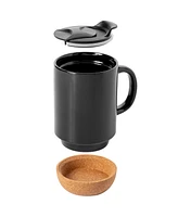 Gibson Home Modani 2 Pack Large 16.5 Oz Ceramic Mugs Set with Removable Cork Bottom and Lid - White