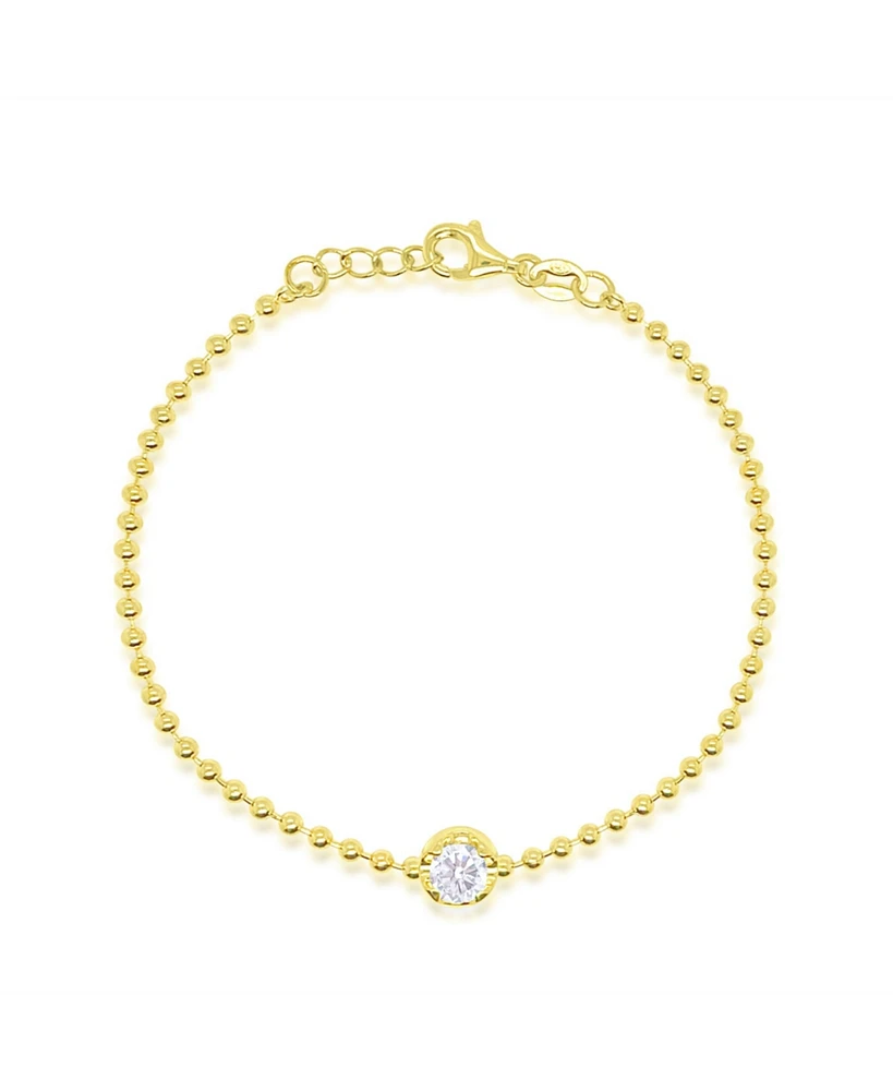 Etoielle Yellow Gold Tone Spot Chain Cz Solitaire Bracelet