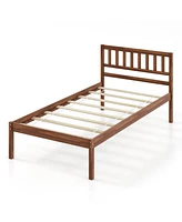 Sugift Twin Size Wood Bed Frame with Headboard and Slat Support