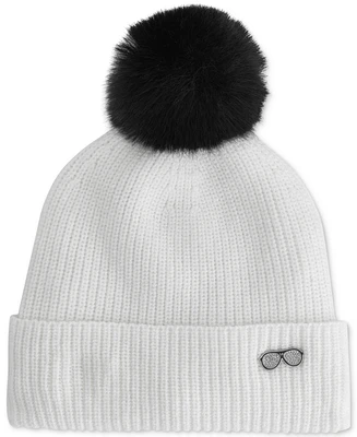 Karl Lagerfeld Paris Women's Sunglasses Pin Faux-Fur Pom Beanie