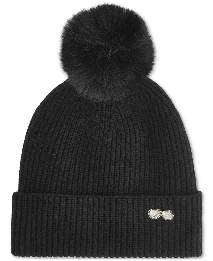 Karl Lagerfeld Paris Women's Sunglasses Pin Faux-Fur Pom Beanie