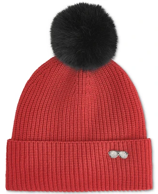 Karl Lagerfeld Paris Women's Sunglasses Pin Faux-Fur Pom Beanie