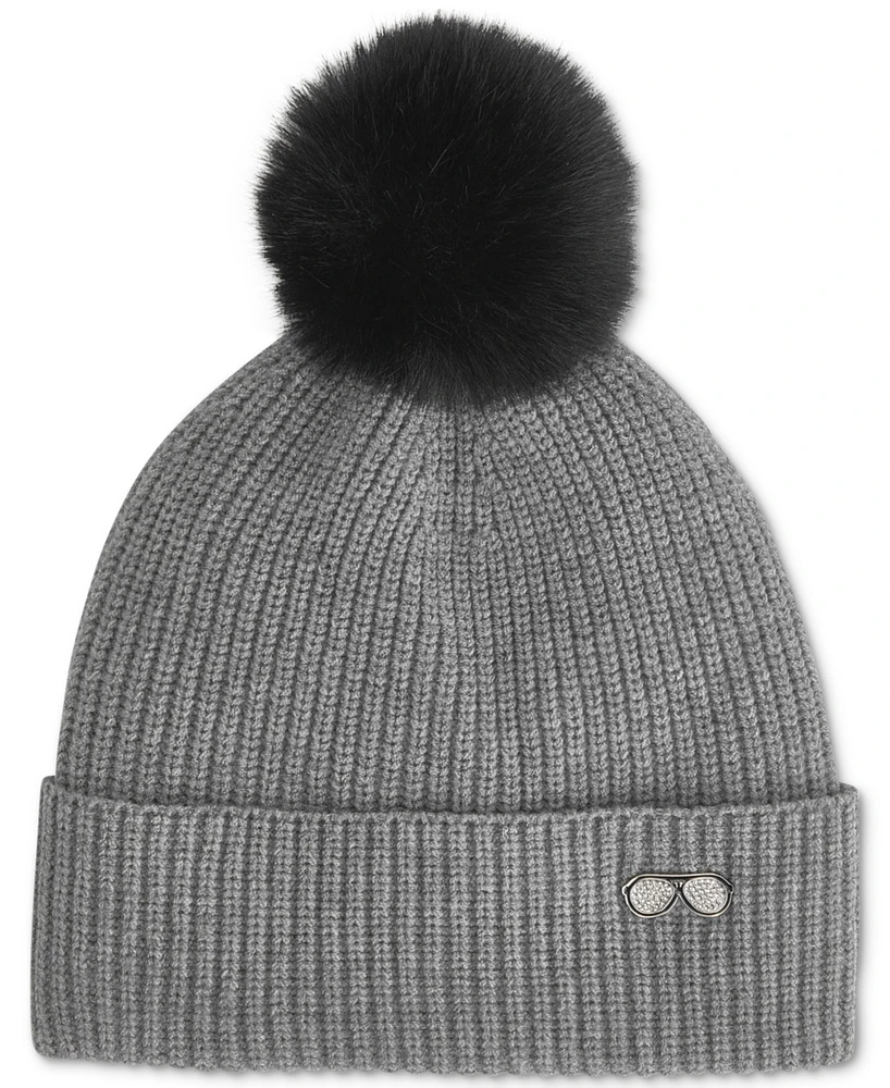 Karl Lagerfeld Paris Women's Sunglasses Pin Faux-Fur Pom Beanie