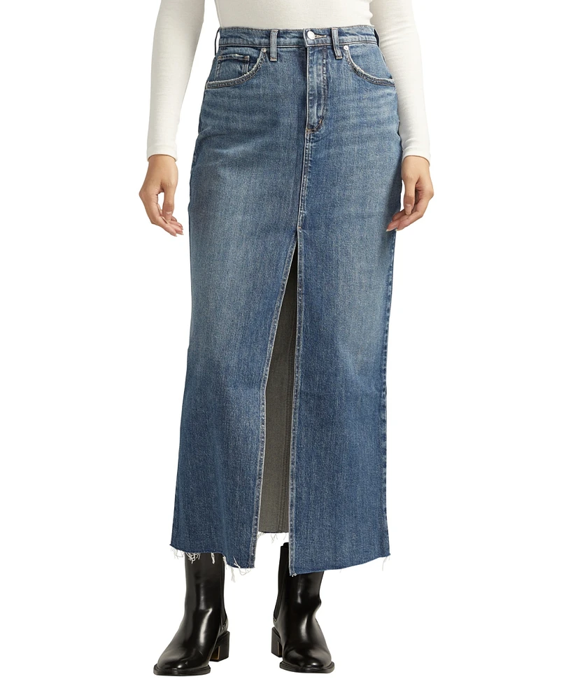 Silver Jeans Co. Women's Front-Slit Maxi Jean Skirt