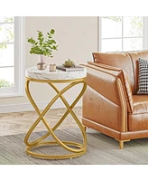 Tribesigns 26 Inches Brown and Black End Tables Living Room, Round Nightstands Sofa Side Table with Double X-Shaped Ring Unique Design for Bedroom