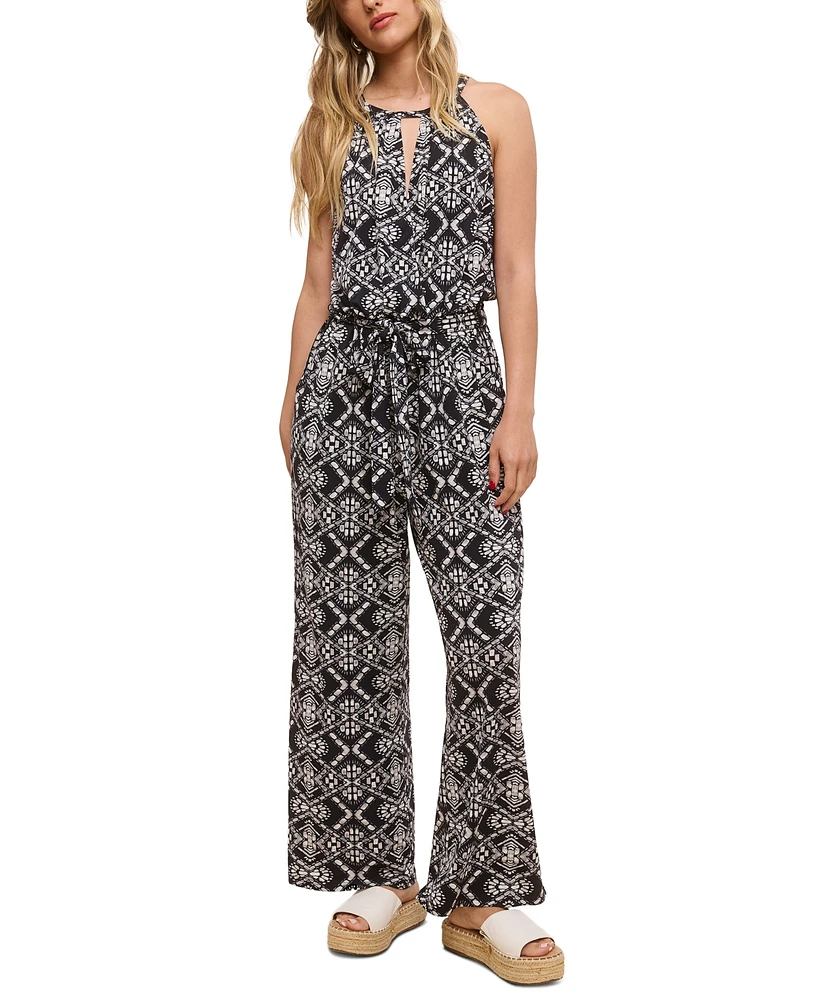 John Paul Richard Women's Petite Printed Jersey Cut-Out Halter Jumpsuit